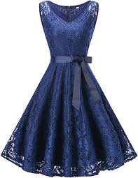 Jorlyen Bridesmaid Dress Short Ladies Sleeveless Summer Floral Lace Dress Navy Blue S A White Vintage Dress Lace Party Dresses Short Lace Bridesmaid Dresses