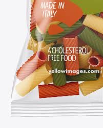 Plastic Bag With Tricolor Tortiglioni Pasta Mockup In Bag Sack Mockups On Yellow Images Object Mockups