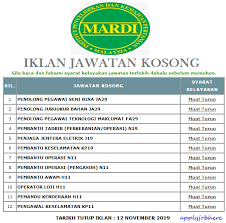 Pembantu tadbir (perkeranian/operasi) n19 2. Permohonan Jawatan Kosong Mardi Terkini Dbjobasia Com Terbaru Jawatan Dibuka