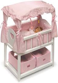 Amazon Com Badger Basket Canopy Doll Crib With Baskets Bedding Mobile Fits American Girl Dolls Toys Games