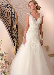 196 99 Elegant Tulle V Neck Neckline Dropped Waistline A Line Wedding Dress With Beaded Lace York Wedding Dress Flattering Wedding Dress Bling Wedding Dress