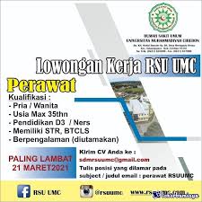 Dibawah ini telah kami sajikan informasi lowongan kerja lulusan sma smk d3 s1 s2 semua jurusan lowongan bank bumn cpns dan swasta lainnya berdasarkan keterkaitan artikel ataupun keterkaitan iklan yang lowongan kerja dinas kesehatan kab cirebon hingga 29 juli 2016. Lowongan Kerja Rsu Universitas Muhammadiyah Cirebon Maret 2021