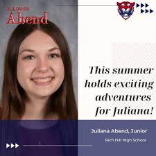 We are proud to recognize Junior student Juliana Abend for her outstanding  accomplishments in two upcoming summer programs. First, Juliana has been  accepted into Mizzou's Mini-Med program. This program is for Junior