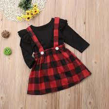 Gaono Baby Girls Christmas Outfits Long Sleeve T Shirt With Red Plaid Suspender Dress 6 12 Mont Baby Girl Christmas Outfit Girl Outfits Baby Christmas Outfit
