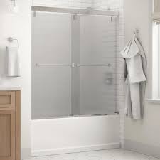 Delta Lyndall 60 X 59 1 4 In Frameless Mod Soft Close Sliding Bathtub Door In Chrome With 1 4 In 6mm Rain Glass Sd3442327 Shower Doors Bathtub Doors Frameless Sliding Shower Doors