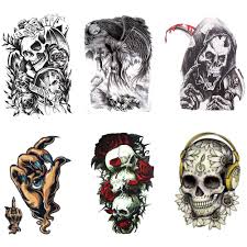 Amazon.com: Tatuajes temporales de calavera y rosa, gran cuerpo falso,  brazo, pecho, hombro, tatuajes para hombres, mujeres, niños y niñas :  Belleza y ...
