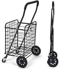 This is a description if shopping cart. Amazon Com Pipishell Shopping Cart With Dual Swivel Wheels For Groceries Compact Folding Portable Cart Saves Space With Adjustable Handle Height Lightweight Easy To Move Trolley Holds Up To 70l Max