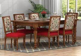 Chairs are made of manufactured hardwood and upholstered in velvet fabric. Bonita 6 Seater Printed Dining Set Rosy Leaf Natural Finish Dining Furniture Makeover Modern Dining Furniture Dining Table Design Modern