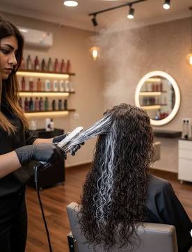 Professional thermal sealing locks the smoothing proteins directly into the hair cuticle., AI generated