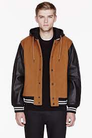 Marc By Marc Jacobs Tan Wool Leather Hooded Varsity Jacket Mens Jackets Varsity Jacket Jackets