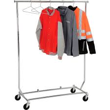 Nd store fixtures offers this convenient collapsible salesman single bar rolling rack for purchase. Salesman S Collapsible Portable Clothing Rack Rcs 1 Round Tubing Chrome B387315 Globalindustrial Com