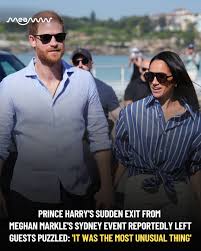 Prince Harry and Meghan Markle, who were in Australia for a four-day visit,  puzzled the guestd at the latter's speaking engagement at Sydney's  InterContinental Hotel near Coogee Beach, when Prince Harry left