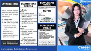 Bagi para pencari kerja yang berminat dengan lowongan kerja pt holcim indonesia 2017 dan merasa memenuhi seluruh kebutuhan yang dipersyaratkan perusahaan untuk dapat segera melengkapi berkas lamaran kerja meliputi surat lamaran kerja lowongan kerja supir untuk daerah tanjungpinang. Info Loker Batam 2019 Simak Lowongan Serta Syaratnya Tribun Batam