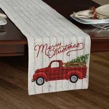Add A Pop Of Festive Christmas Cheer To Your Table With The Holiday Plaid Tapestry Truck Tabl Holiday Table Runner Christmas Table Linen Christmas Table Runner