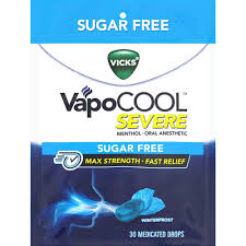 Vicks Vapocool Severe Max Strength Menthol Sore Throat Lozenge, Sugar-Free, Winterfrost Flavor 30 Ct