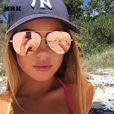 HBK Flat Top Rose Gold Men Women Mirror Sunglasses Fashion Brand Designer  Cool Sun Glasses Pilot Female oculos de sol Wholesale