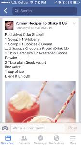 Herbalife formula 1 nutritional shake provides balanced nutrition to give you energy packed with 20 vitamins and minerals, antioxidants and fiber has only 80 calories and 1 gram of fat whether you are making a concerted effort for your weight management program, balanced nutrition is the key element. Red Velvet Cake Shake Herbalife Shake Recipes Herbalife Recipes Shake Recipes