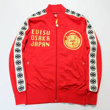 Japan Fashion Japanese Evisu Ebisu Osaka Kamon Kao Face Red Embroidered Embroidery Tracksuit Track Jacket Size 42 Japan Fashion Fashion Track Jackets