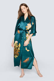 Washable Silk Peony Butterfly Kimono Robe Spring Dresses Casual Long Kimono Robe Kimono Robe