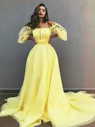 Off The Shoulder Yellow Prom Dresses Yellow Evening Dresses Evening Dresses With Sleeves Simple Dresses