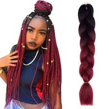 24 Black Wine Red Jumbo Braids Hair Ombre Synthetic Braiding Hair Extension Hair Styles Braided Hairstyles Braid In Hair Extensions