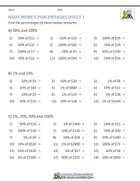 Money Percentage Worksheets