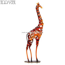 Modern disc shaped chandelier, white stripe mask decoration, brown fabric lounge chair, home four sided wooden partition. Giraffe Statue Home Decor 20 Inch Figurine