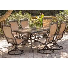 Hanover Monaco 7 Piece Aluminum Outdoor Dining Set With Rectangular Tile Top Table And Contoured Sling Swivel Cha Patio Dining Set Outdoor Dining Set Patio Set