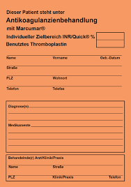 Marcumar pass / medikamentenplan (bitte s. Marcumar