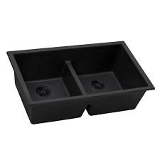 Overmount vs undermount kitchen sinks. 33 X 19 Inch Granite Composite Undermount Double Bowl Low Divide Kitchen Sink Midnight Black Ruvati Usa