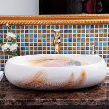 Bathroom fixtures wash basin mirror wall tile ceramic floor tile washroom cabinets price in pakistan. Big Oval Shape Bathroom Lavabo Ceramic Counter Top Wash Basin Hand Painted Sink Bowl Bathroom Sinks Aliexpress