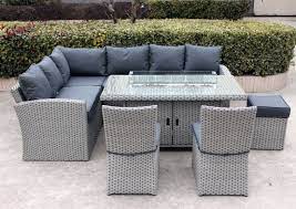Fulham 8pc Corner L Shape Sofa Set Firepit Table Set Lh Rh Grey L Shape Sofa Set Fire Pit Table L Shaped Sofa