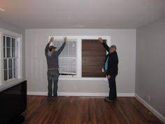 White Or Brown Wood Blinds With Grey Walls White Trim Hard Wood Floors Wood Blinds White Trim Wood Blinds White Wood Blinds