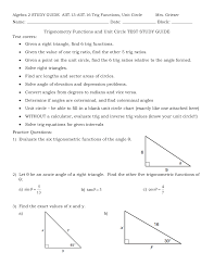 Right triangle trigonometry test review multiple choice identify the choice that best unit 8 right triangles and trigonometry key / solved. Trigonometry Functions And Unit Circle Test Study Guide