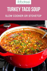 Turkey Taco Soup Recipe Made Healthy With Ground Turkey Pantry Ingredients On A Stovetop Or In Sl Turkey Taco Soup Recipe Turkey Taco Soup Ground Turkey Soup