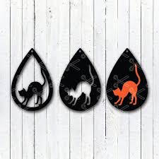 Download Black Cat Halloween Teardrop Earring Svg Dxf