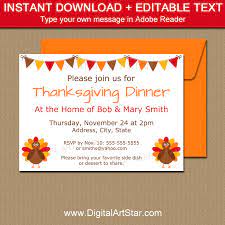 Make custom rsvp cards to go with your invitations! Thanksgiving Dinner Invitation Template With Turkey Digital Art Star