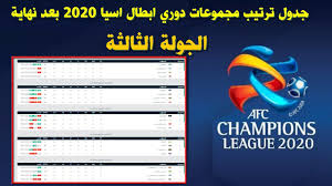 جدول ترتيب مجموعات دوري ابطال اسيا 2020 بعد نهاية الجولة الثالثة Youtube