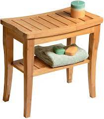 This superior design will give a hint of oriental beauty to your shower. Amazon Com Premium Bamboo Shower Bench With Shelf Wooden 2 Tier Bathroom And Shoe Organizer With Storage Shelf Health Personal Care