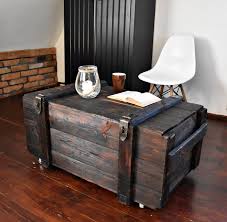 Vintage Antique Old Big Army Military Chest Trunk Box Coffee Table Industrial Black Cottage Chic Loft Nordic We Wooden Chest Rustic Wood Box Trunks And Chests