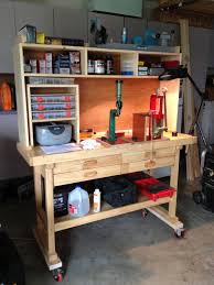 This Is A Harbor Freight Woodworking Bench I Had Purchased For 135 00 Then I Added The Castors And Shelving F Reloading Bench Reloading Room Woodworking Bench
