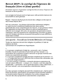 Brevet 2019 : le corrigé de l'épreuve de français (1ère et 2ème ... |  Lectures Langue Française | Docsity