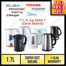 Cerek elektrik kendalian cerek elektrik apabila talian bekalan disambungkan kepada soket keluar 13a, arus akan mengalir dari punca bekalan terus ke tamatan pada cerek. 1 7l Jug Kettle Pensonic Elba Toshiba Midea Morgan Hanabishi Food Grade Material Cerek Elektrik Shopee Malaysia