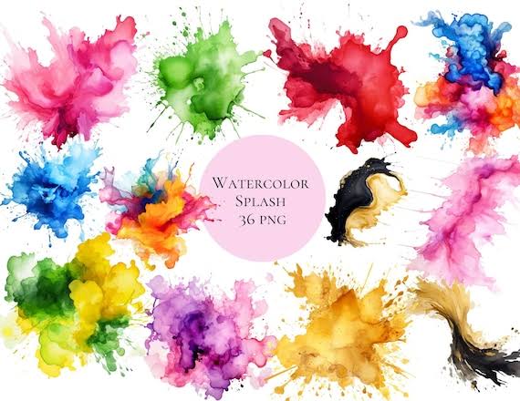 Watercolor Splash, Splash, Colorful Splah, Transparent Background, High  Quality, Clipart, 12x12, Commercial Use - Etsy