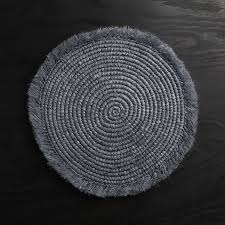 Free Shipping Shop Sura Grey Fringe Round Woven Placemat A Ring Of Sassy Fringe Gives Our Round Fiber Placemat Woven Placemats Grey Placemats Linen Placemats