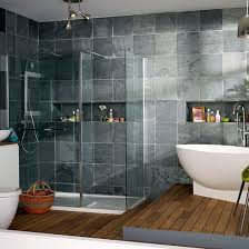 Modern Bathroom With Oak Flooring And Grey Tiles Bathroom Decorating Ideal Home Modern Bathroom Top Bathroom Design Modern Bathroom Tile