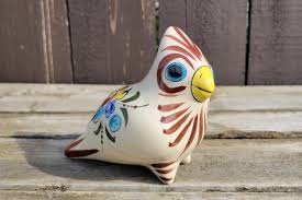 Vintage Tonala Ceramic Bird: Handpainted Mexican Folk Art Cockatiel