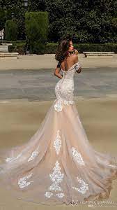 2018 Champagne Mermaid Wedding Dresses Country Style New Arrival Short Sleeves Lace Appli Wedding Dresses Lace Short Sleeve Wedding Dress Dream Wedding Dresses