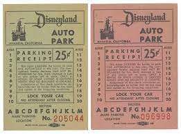 The first disneyland ticket, purchased by roy disney for $1 in 1955. Pair Of 1955 Disneyland Parking Tickets