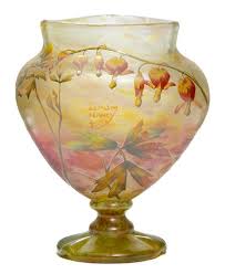 Daum Nancy Vase C 1900 Yellow Glass Overlaid In Green With Etched And Enamel Decoration Signed Daum Nancy H 21 Cm Art Glass Art Daum
